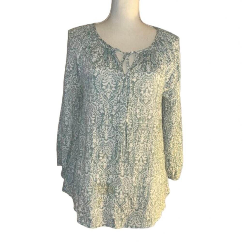 Fred David Medium Womens Blouse Top Green White